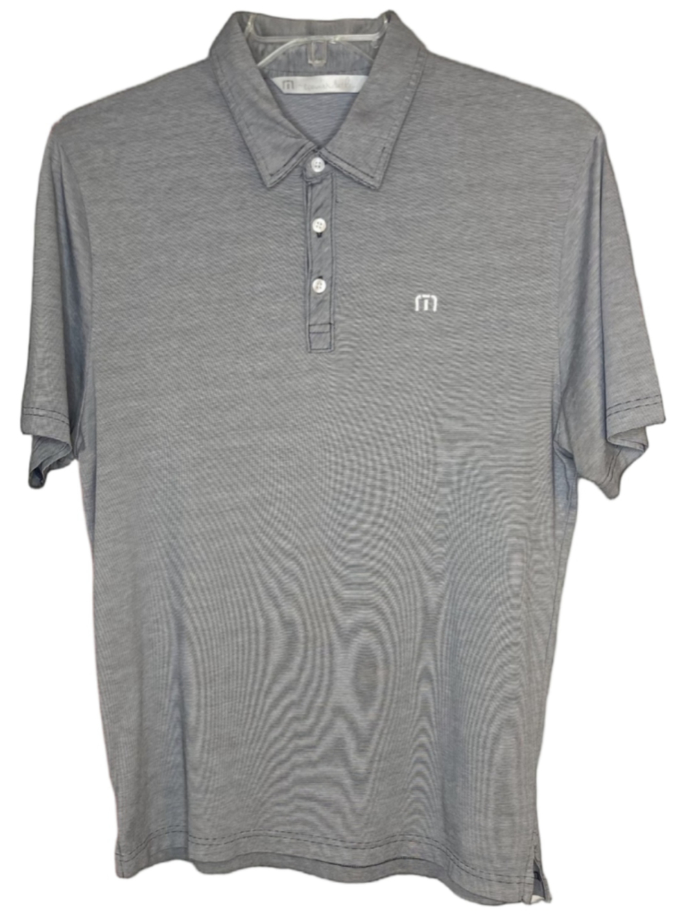 TravisMathew Men’s Large The Zinna Polo Shirt Gray Micro Stripe Golf Performance